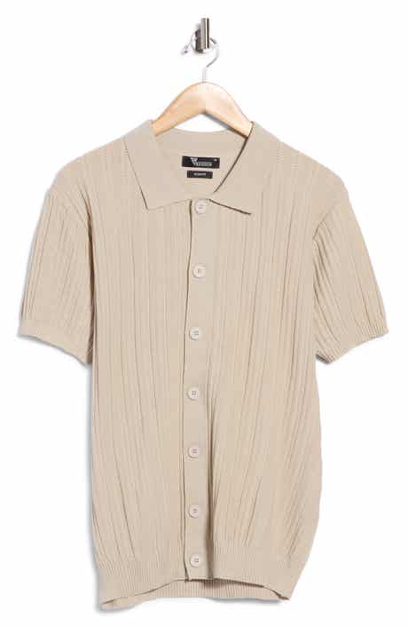 Ribbed Button-Front Sweater Polo