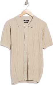 T.R. PREMIUM Ribbed Button-Front Sweater Polo
