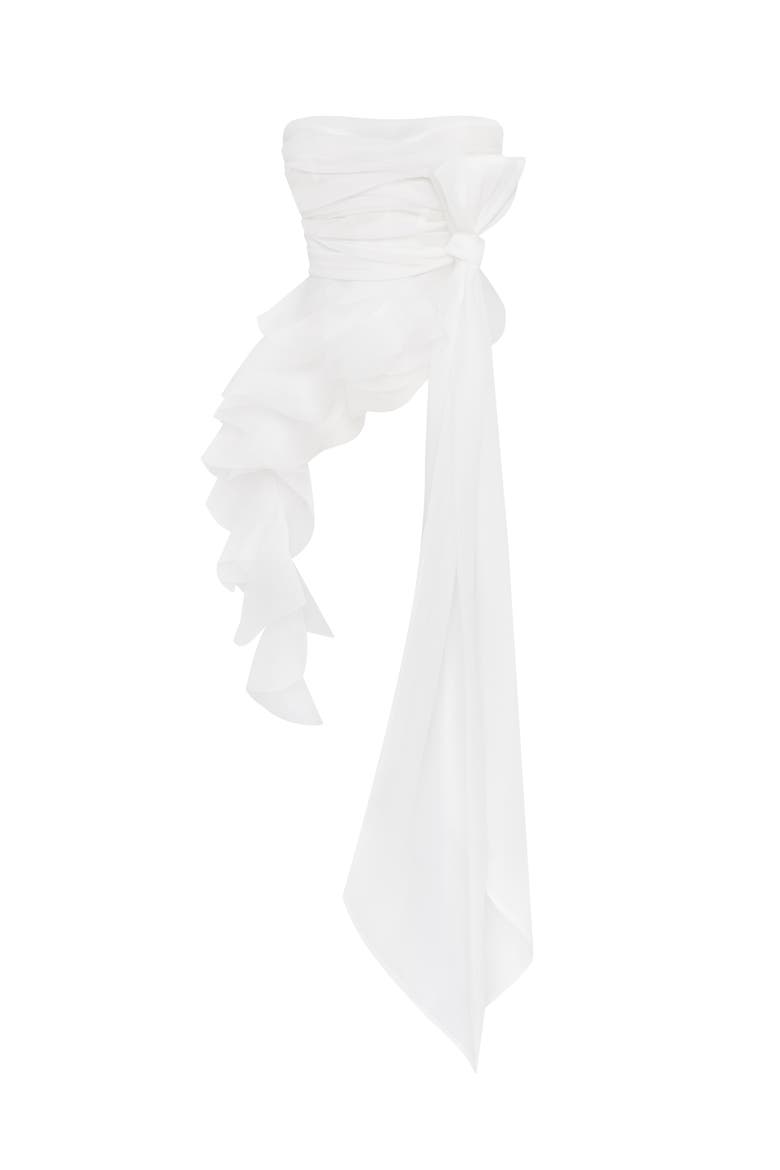 Off-Shoulder Organza Formal Occasion Blouse with Ruffles, Alternate, color, White