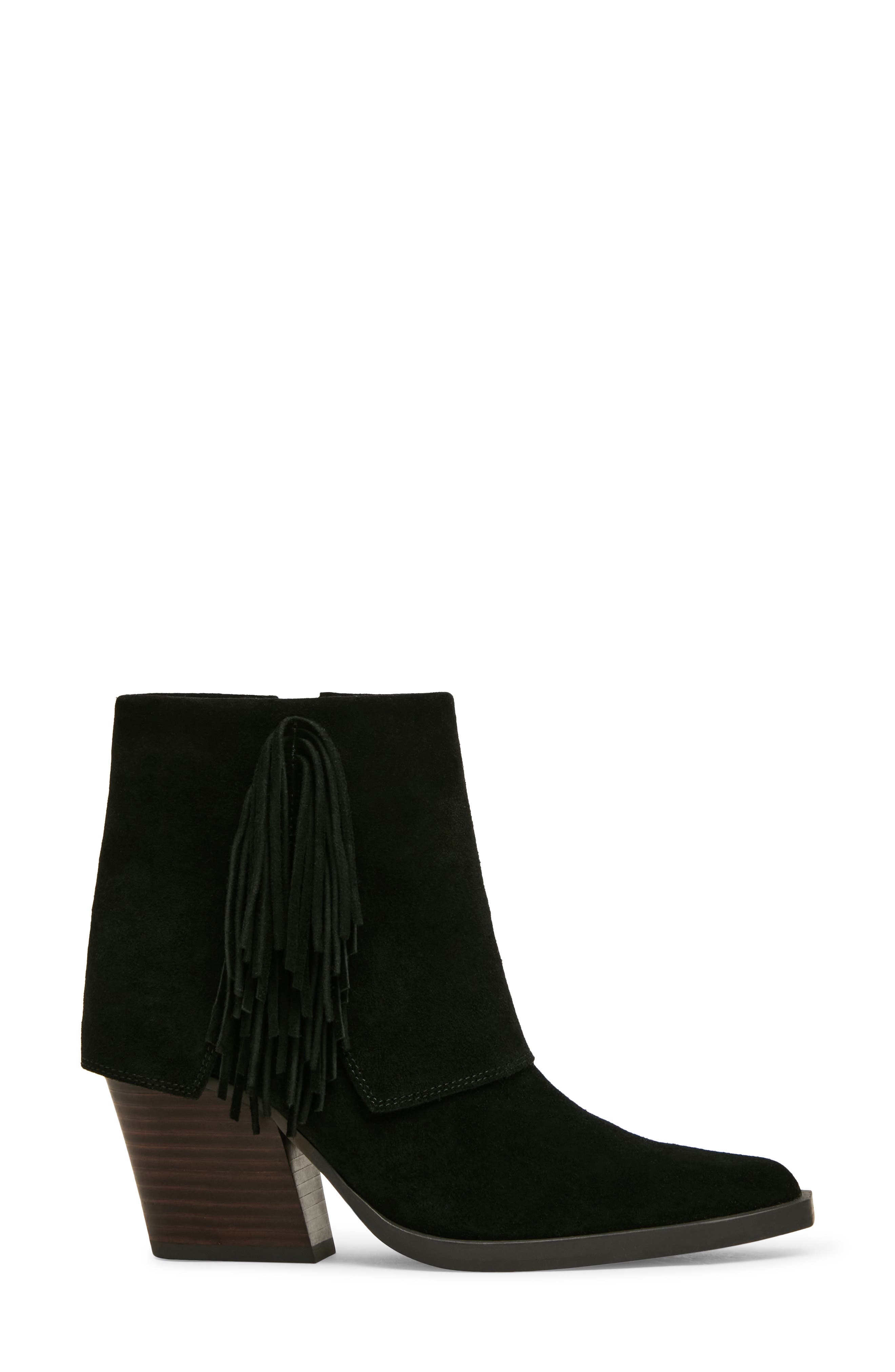 Odessa Fringe Block Heel Bootie, Alternate, color, BLACK SUEDE
