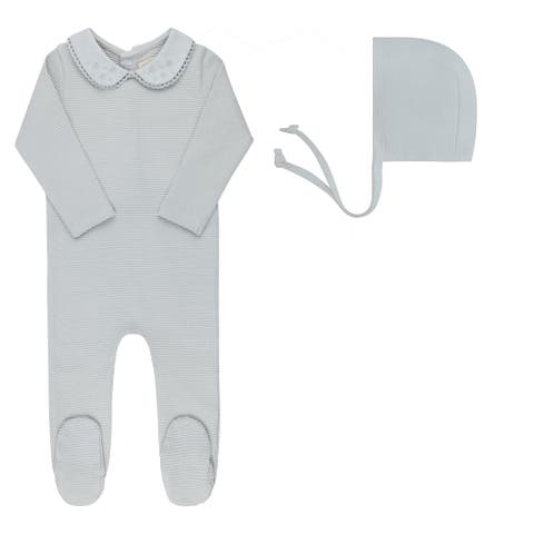 Ribbed Embroidered Collar Collection - Footie + Bonnet