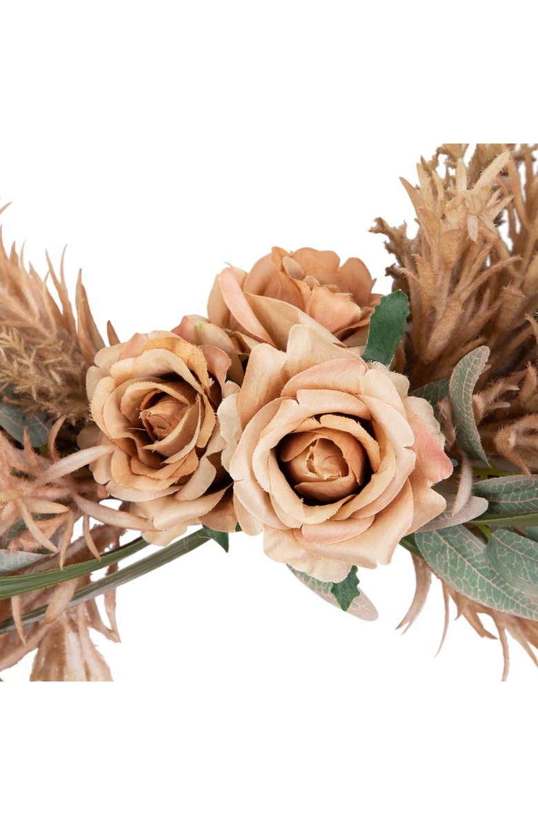 Northlight Fall Harvest Pale Rose and Thistle with Foliage Artificial Wreath, 24-Inch, Unlit, Alternate, color, 