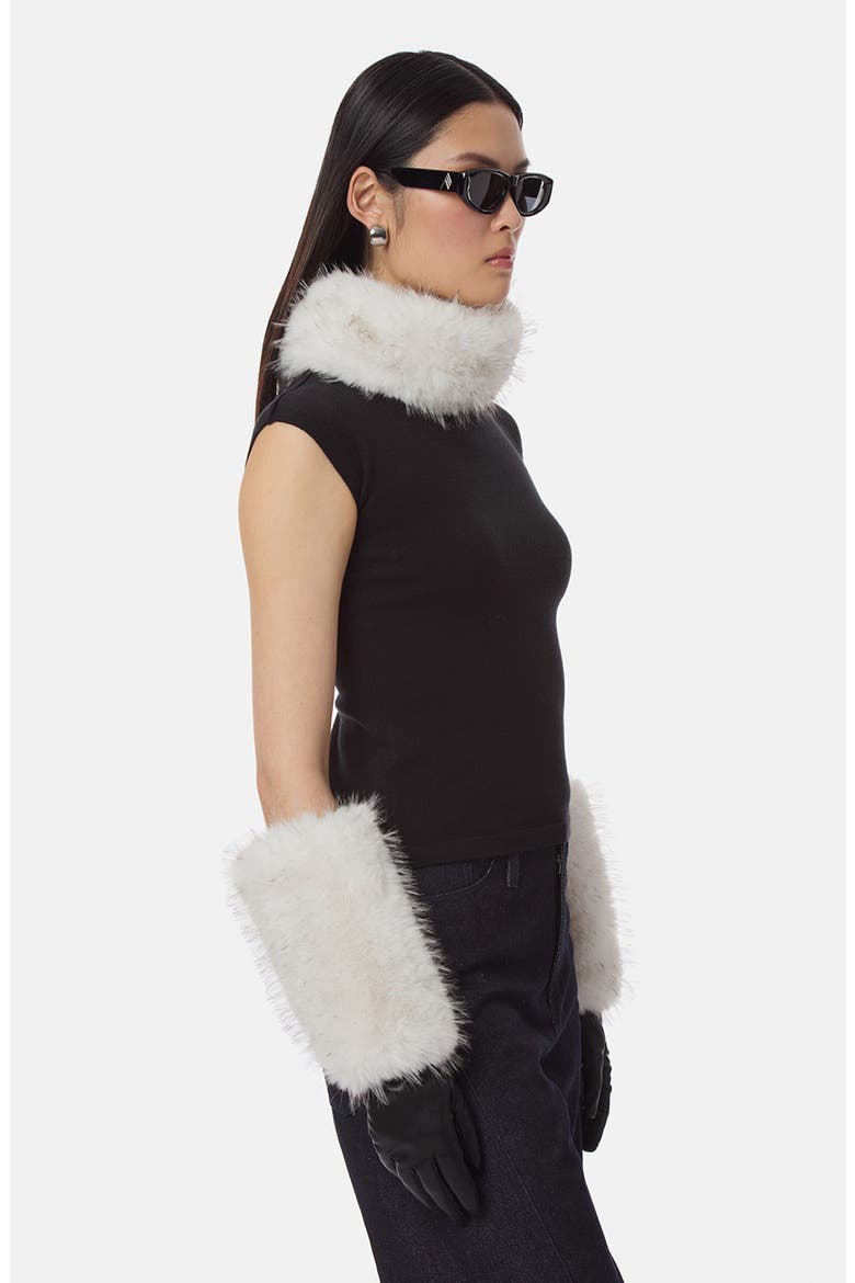 Robi Tipped Faux Fur Cuff Gloves, Alternate, color, NOIR/ BLANC MULTI