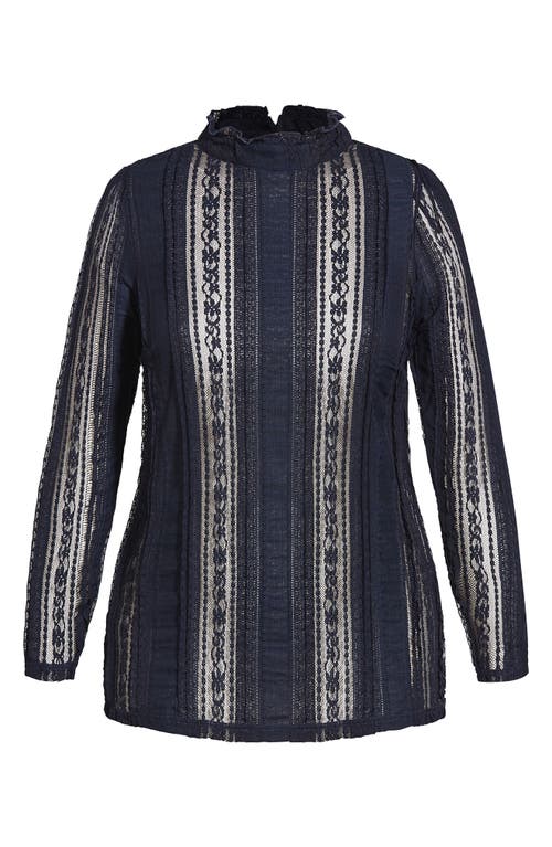 City Chic Panelled Lace Top In Blue