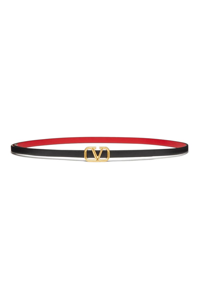 VLOGO Buckle Reversible Leather Belt, Main, color, BLACK/ RED