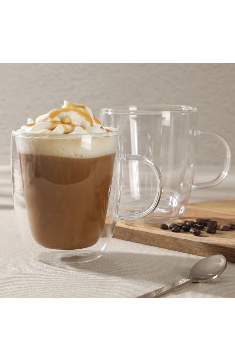 Mr. Coffee Retro Machiatto 2 piece 16 Ounce Double Wall Insulated Glass Mug Set, Alternate, color, Clear