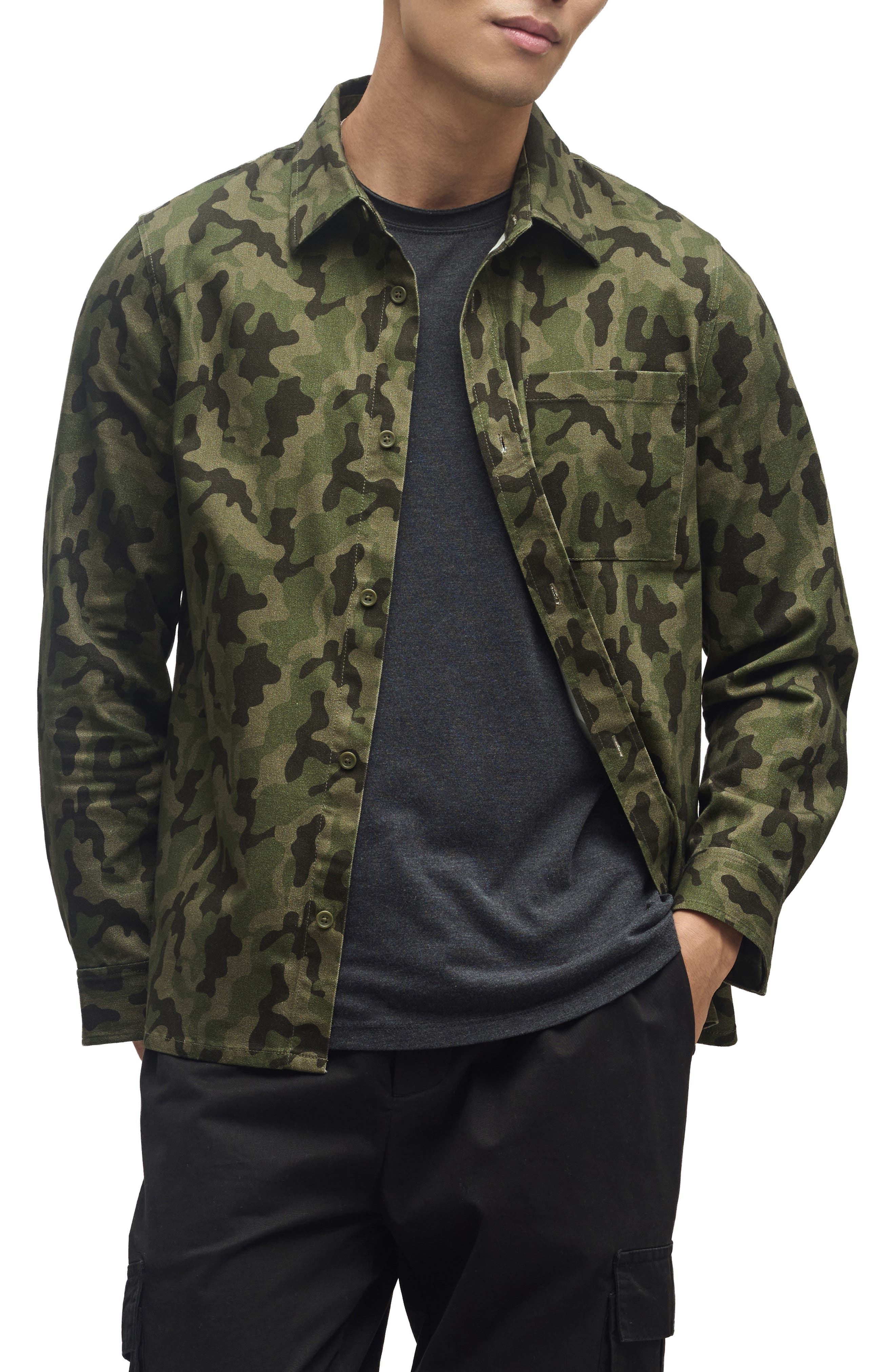 Camo Cotton Twill Button-Up Shirt Jacket