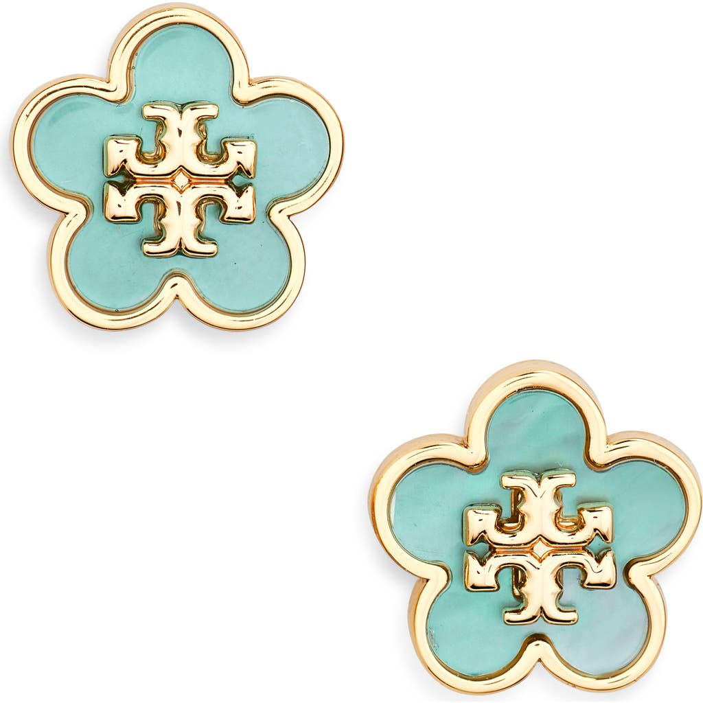Tory Burch Flower Stud Earrings In Metallic