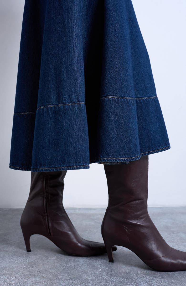 Topshop Dropped Waist Denim Skirt, Alternate, color, Medium Blue