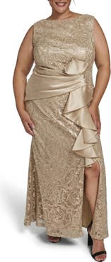 Eliza J Sleeveless Sequin Ruffle Gown