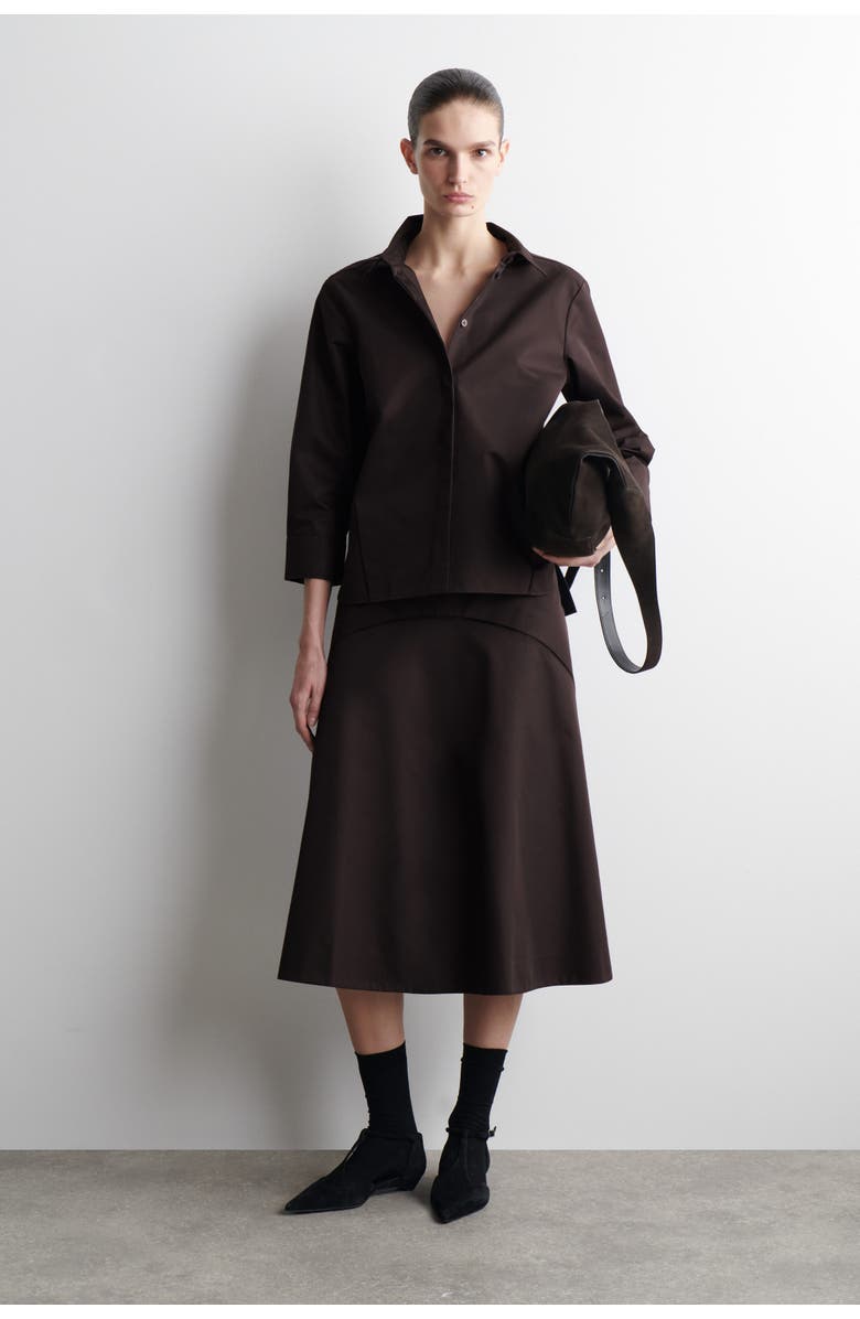 COS Embroidered Cotton Shirt, Alternate, color, Dark Brown