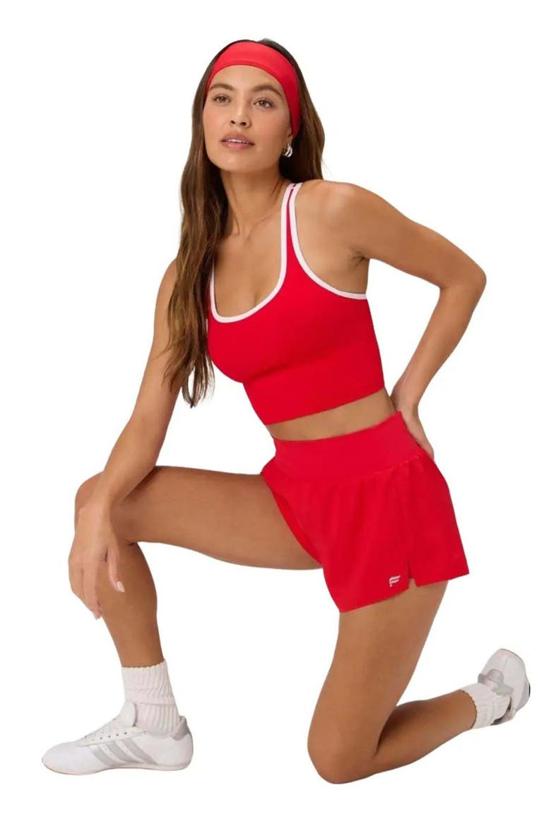 Seamless Cropped Built-in Bra Tank, Alternate, color, Heated Red/Classic White