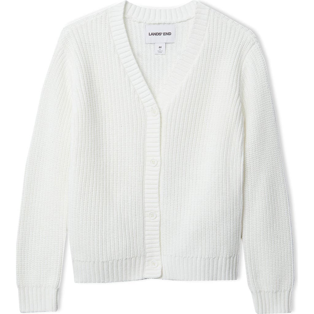 Lands' End Girls Button Front Knit Cardigan In White