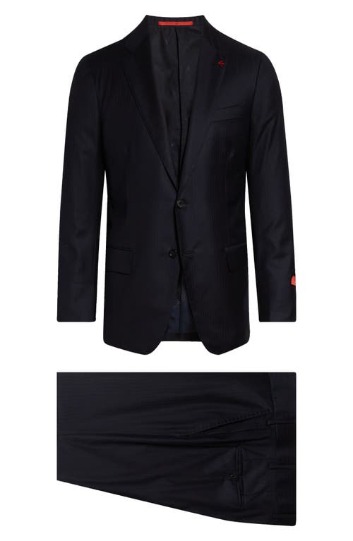 Isaia Herringbone Wool & Silk Suit In Blue