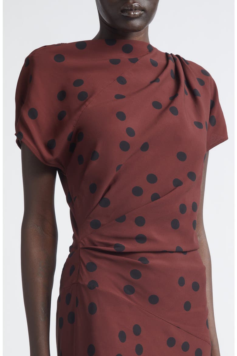 Ren Dot Print Asymmetric Midi Dress, Alternate, color, ESPRESSO MULTI