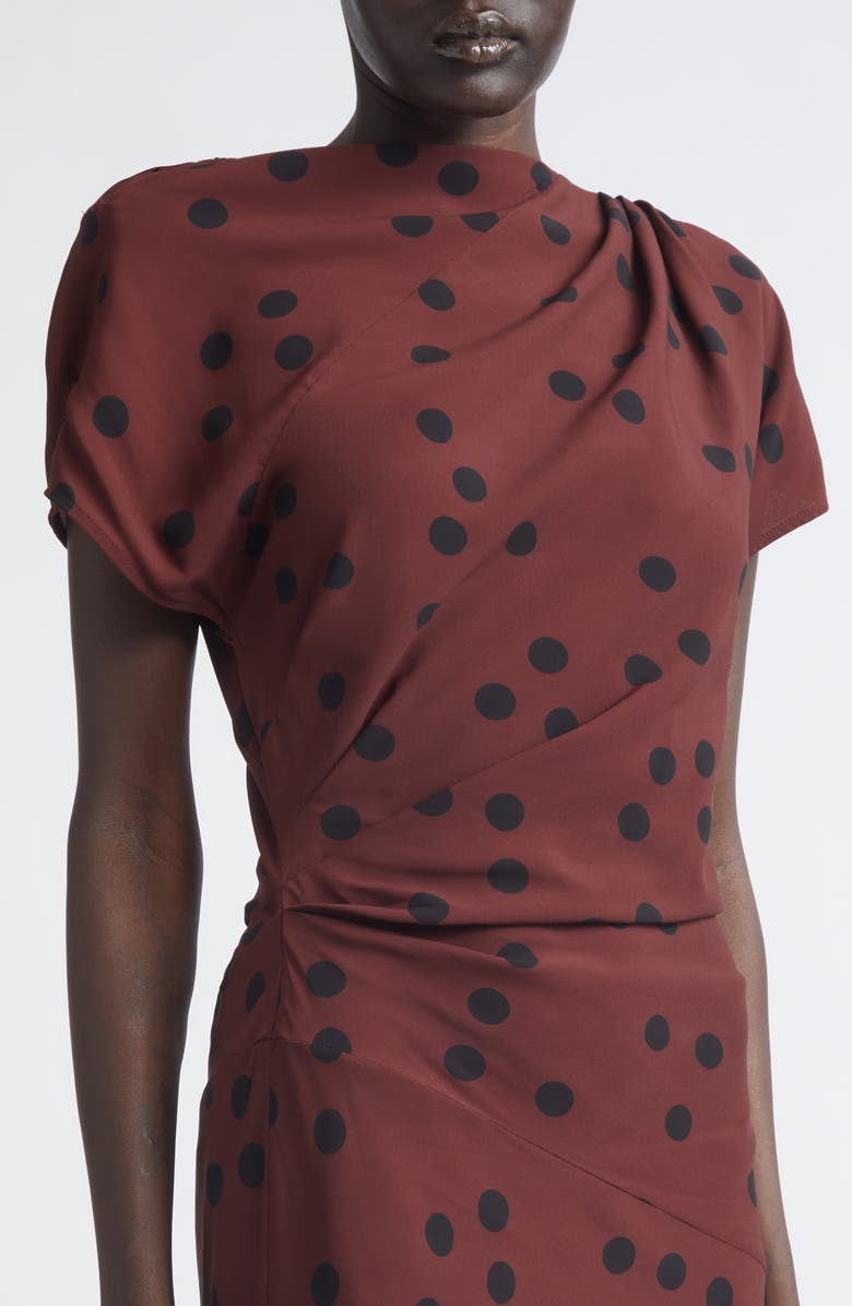 Proenza Schouler Ren Dot Print Asymmetric Midi Dress, Alternate, color, Espresso Multi