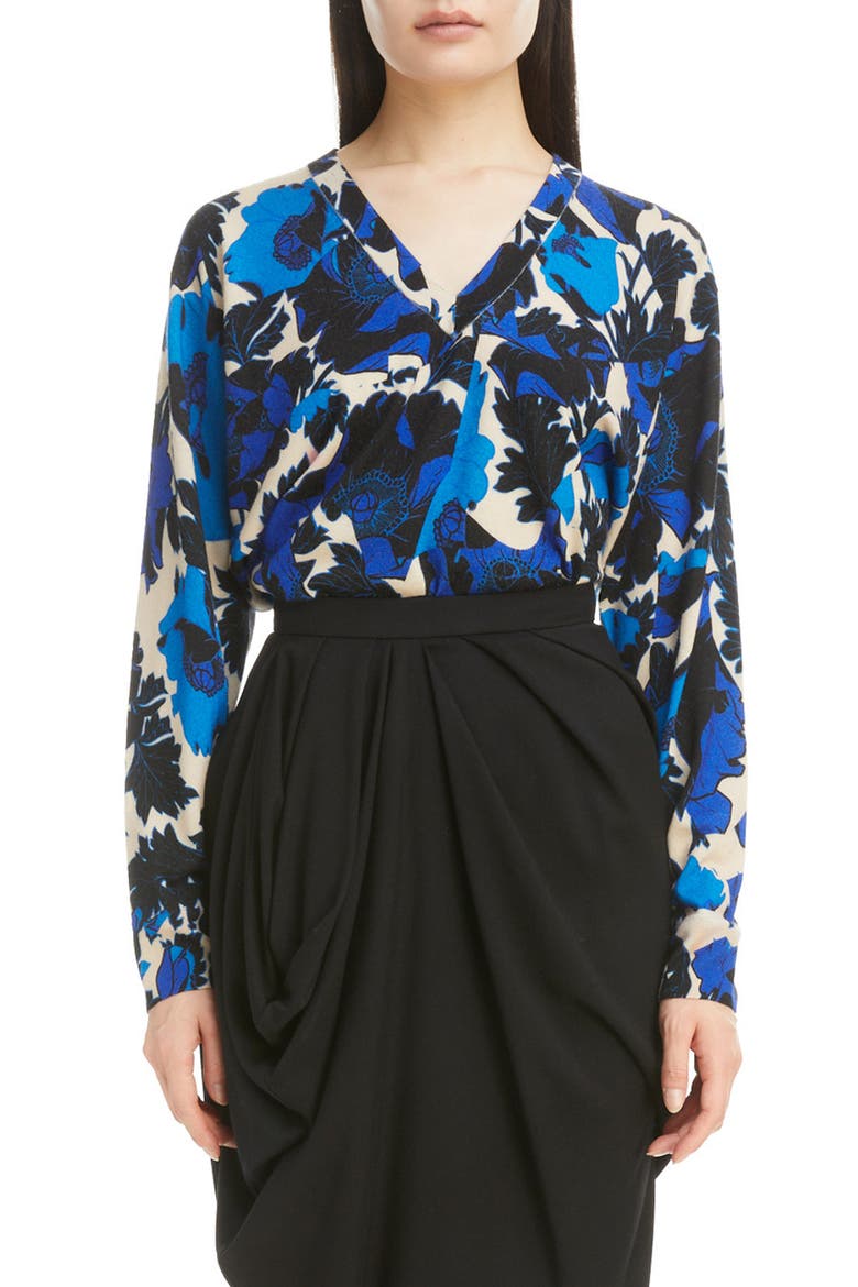 Netti Floral Print Merino Wool Sweater, Main, color, BLUE