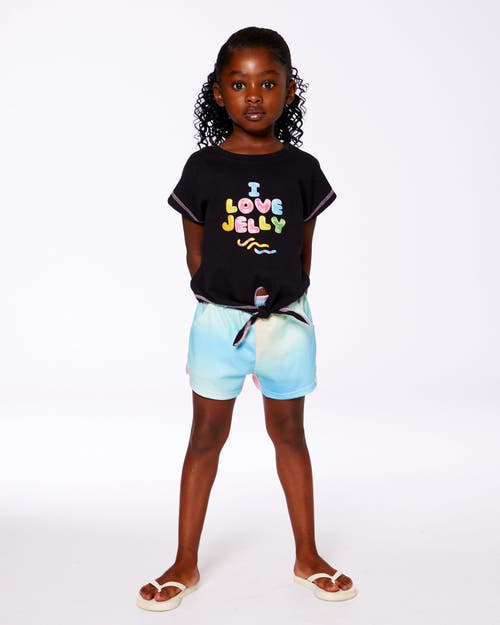 DEUX PAR DEUX DEUX PAR DEUX GIRL'S ORGANIC COTTON TEE WITH PRINT AND KNOT BLACK AND MULTICOLORED 