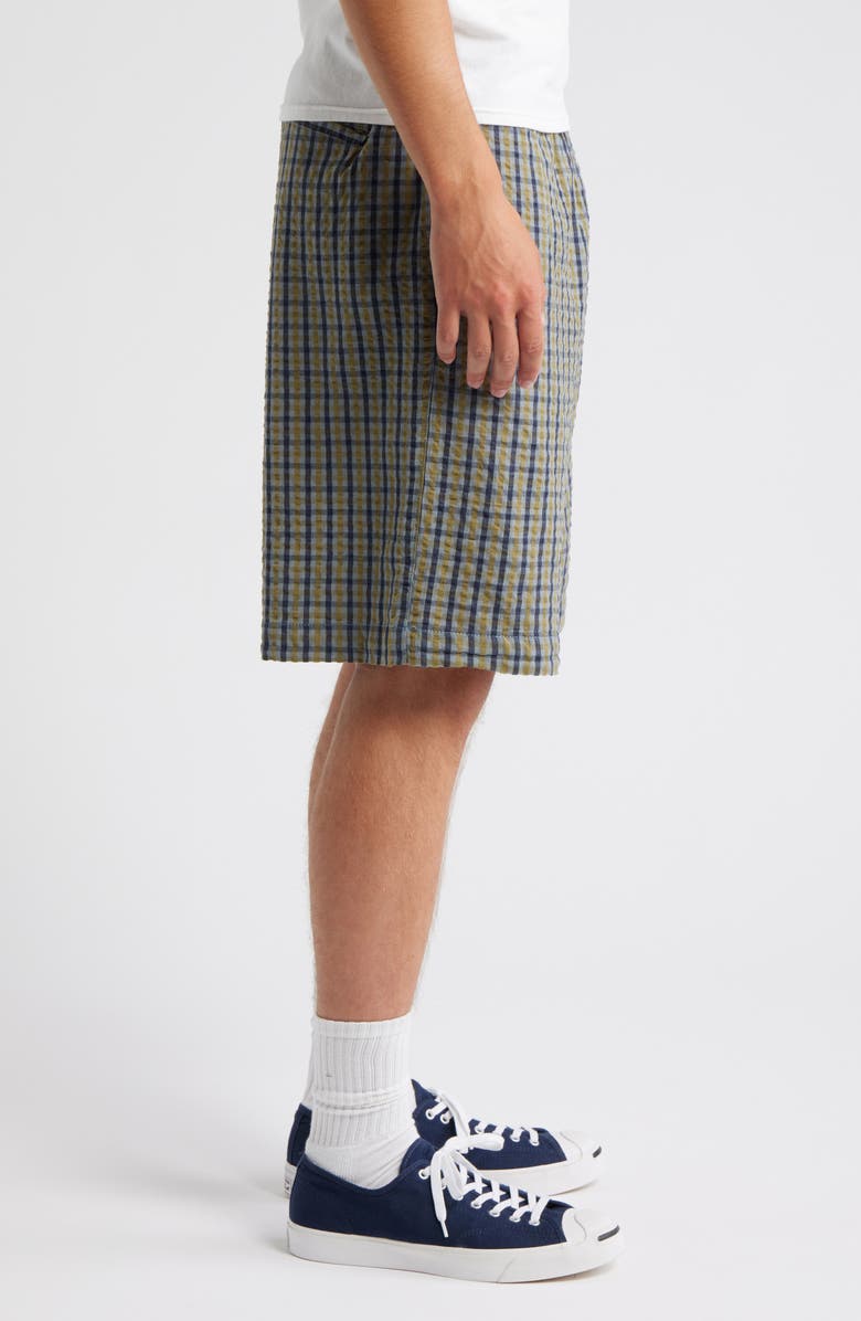 Topman Check Cotton Seersucker Shorts, Alternate, color, Green Multi