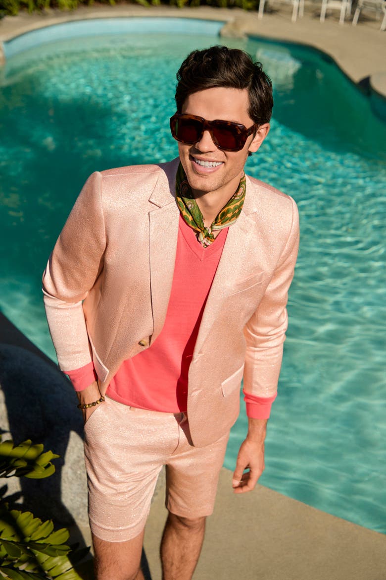 Clyde Short Metallic Jacquard, Alternate, color, Palazzo Pink