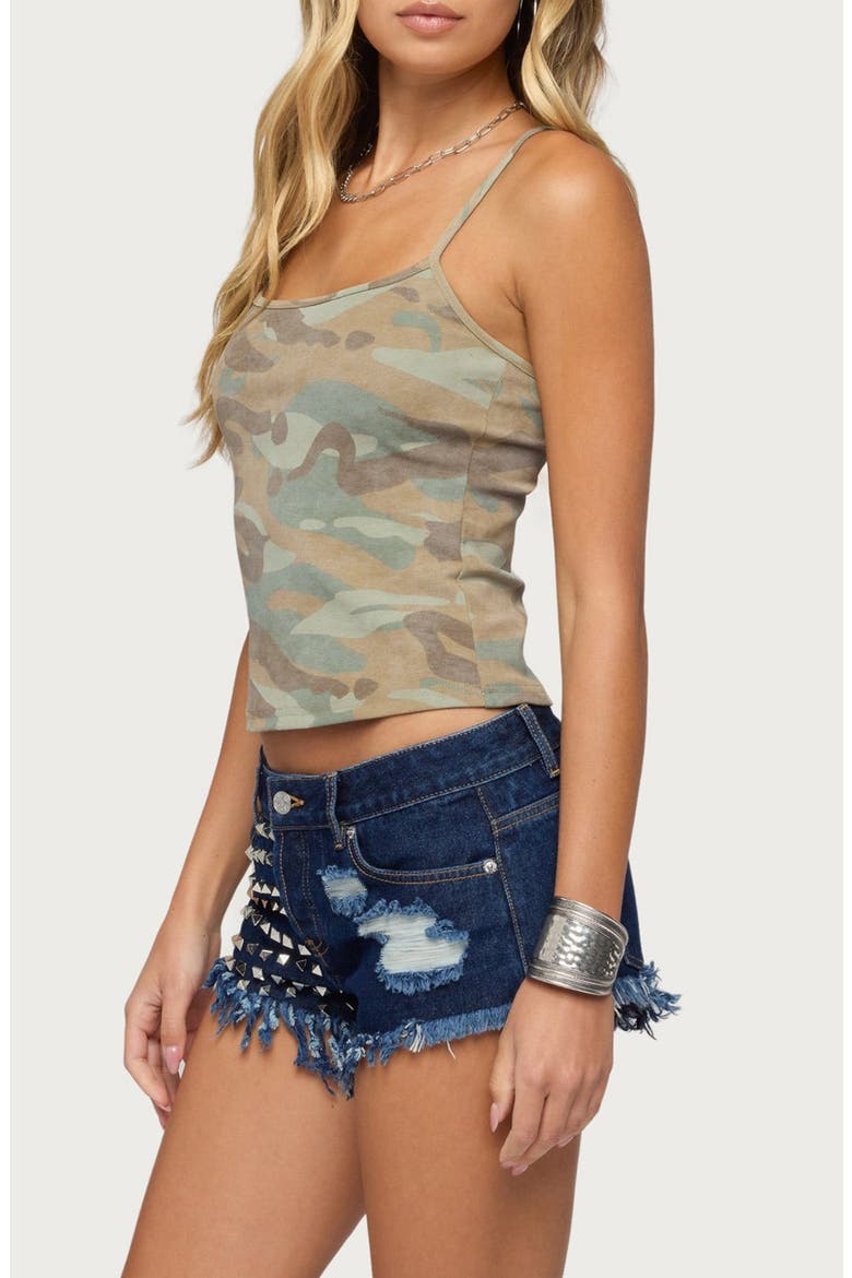 Ciellah Camouflage Print Stretch Cotton Crop Camisole, Alternate, color, SAGE