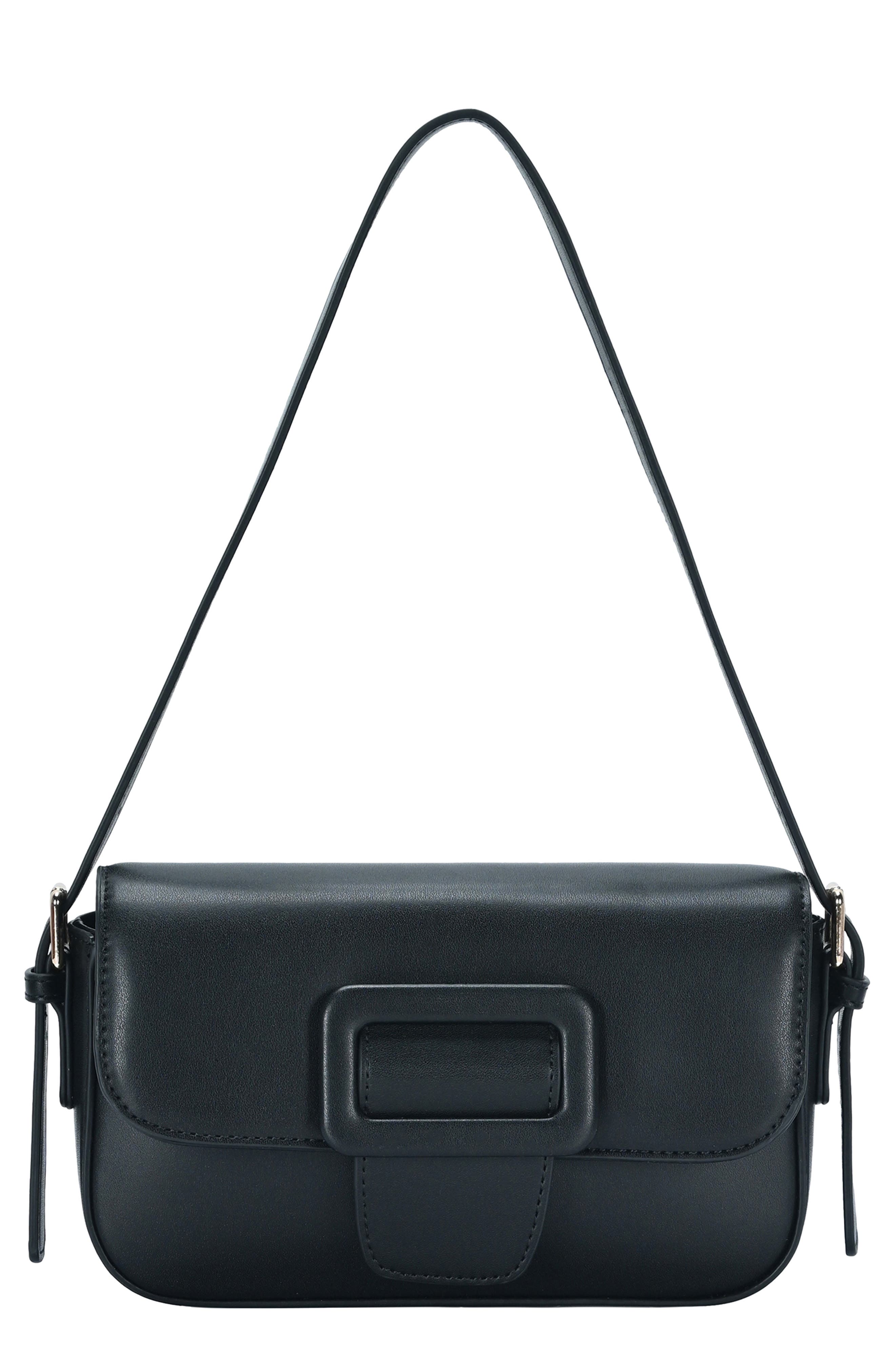 Buckle Baguette Shoulder Bag, Main, color, BLACK