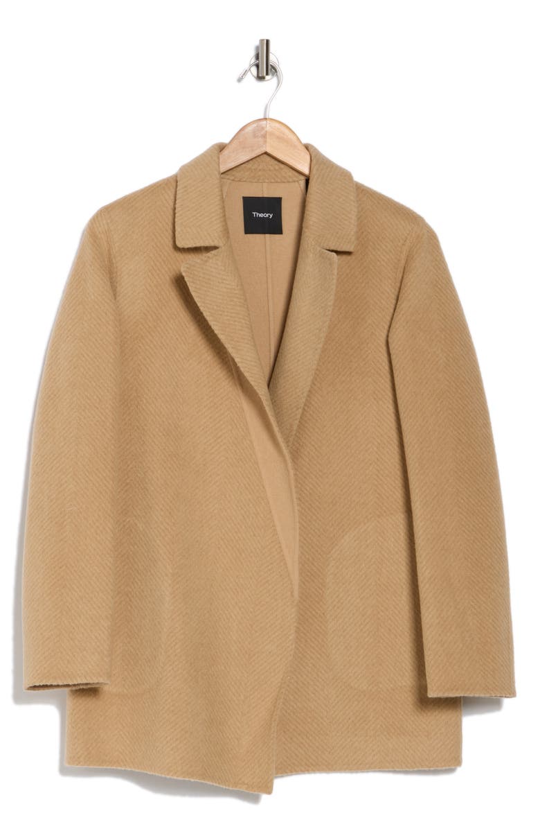 Theory Sileena Chevron Wool Coat, Alternate, color, Palomino