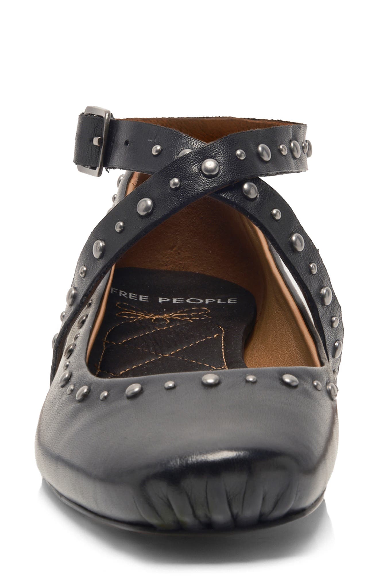 Free People Grace Ankle Strap Ballet Flat, Alternate, color, Black Leather