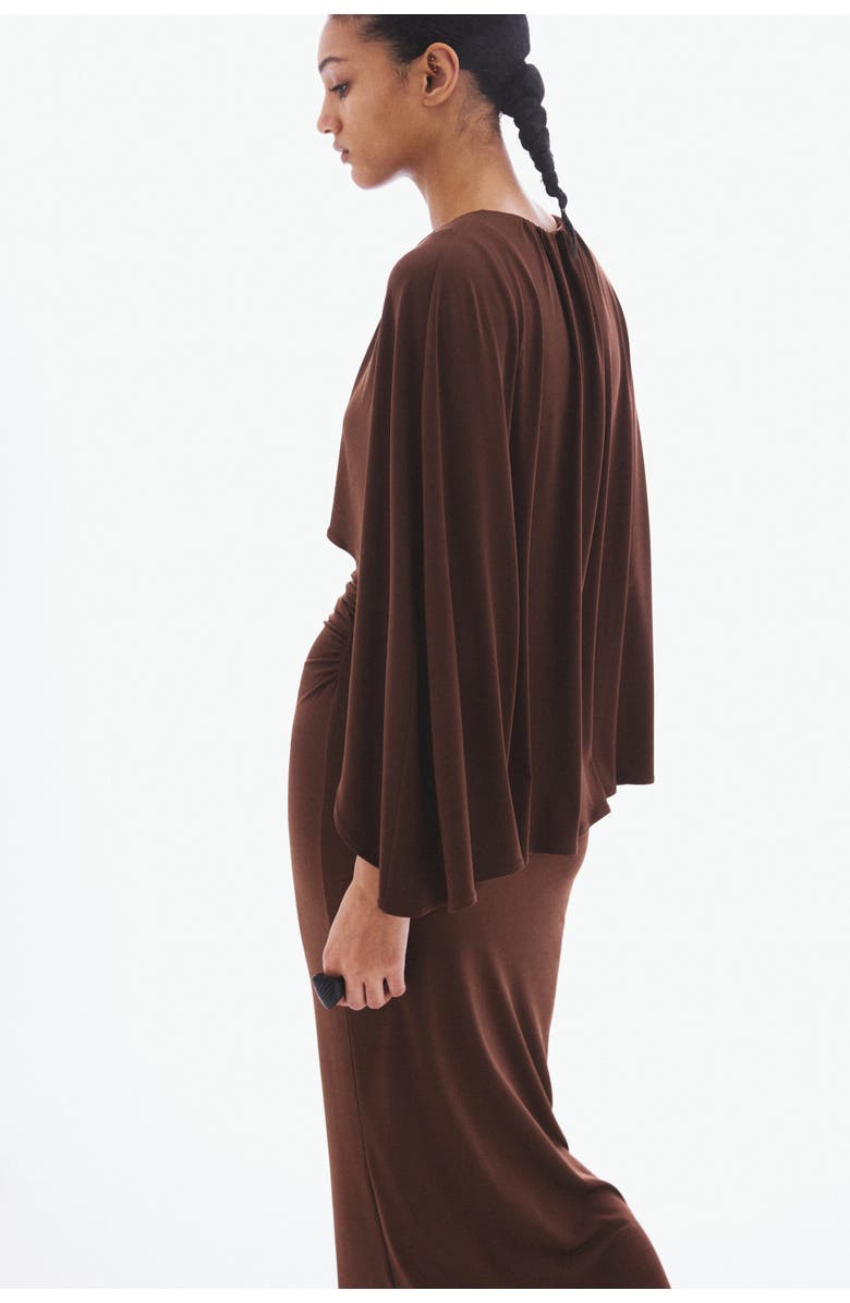 H&M Draped Cape-detail Dress, Alternate, color, Dark Brown