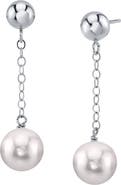 The Pearl Source 14K Gold Akoya Round Ball Double Chain Earrings