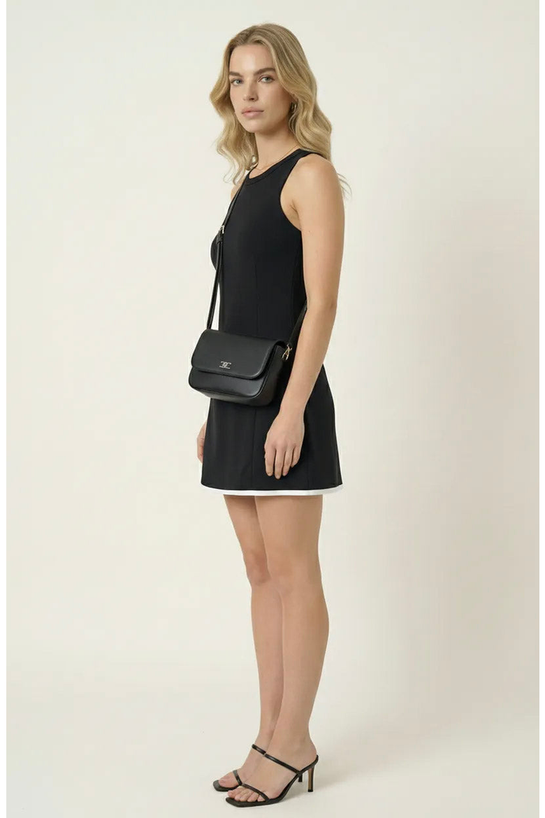 Sleeveless Contrast Trim Mini Dress, Alternate, color, Black