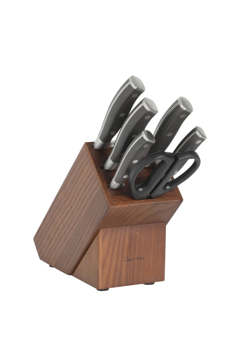 High-Carbon German Steel Full Tang Forged Knife Block Set with Ashwood Block, Alternate, color, Black