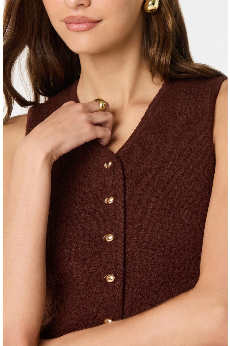 Textured Longline V-Neck Vest, Alternate, color, BROWN