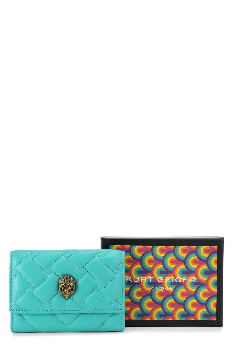 Flap Multi Leather Trifold Card Holder, Main, color, TURQUOISE/ AQUA