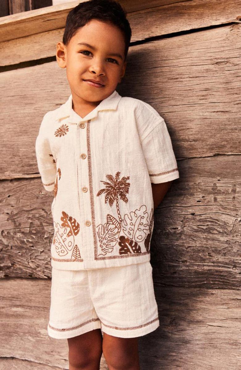 NEXT Kids' Flamingo Print Camp Shirt & Shorts Set, Alternate, color, 