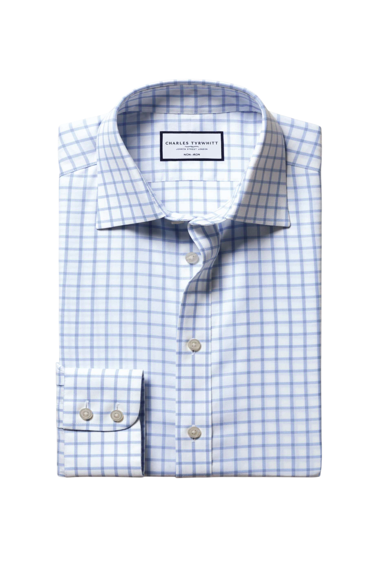 Non-Iron Twill Grid Check Shirt, Alternate, color, Sky Blue