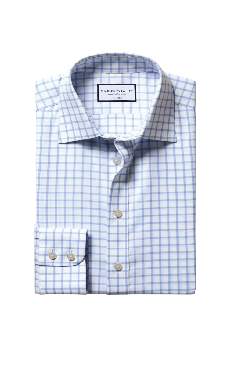 Charles Tyrwhitt Non-Iron Twill Grid Check Shirt, Alternate, color, Sky Blue