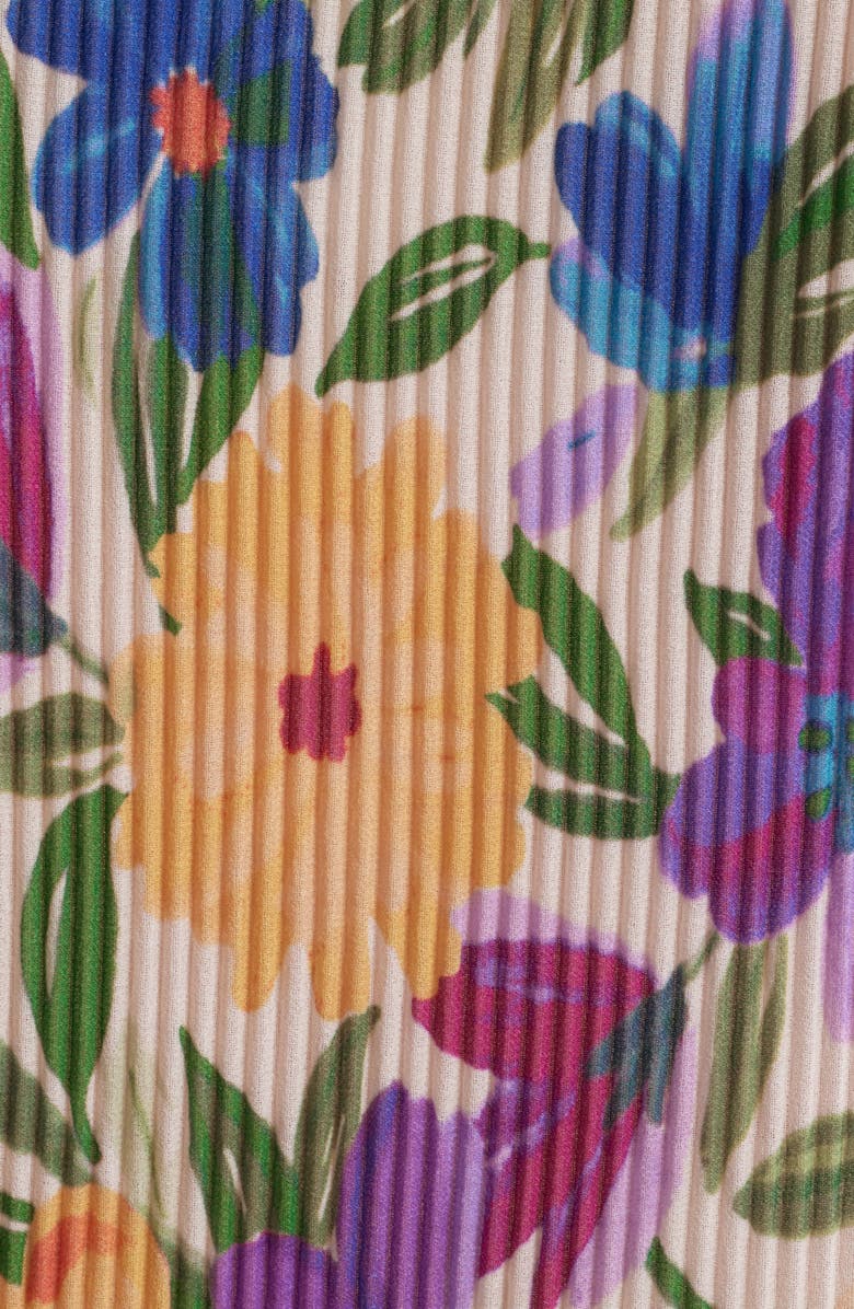 Tahari ASL Floral Plissé Cap Sleeve Top, Alternate, color, Sand Jungle