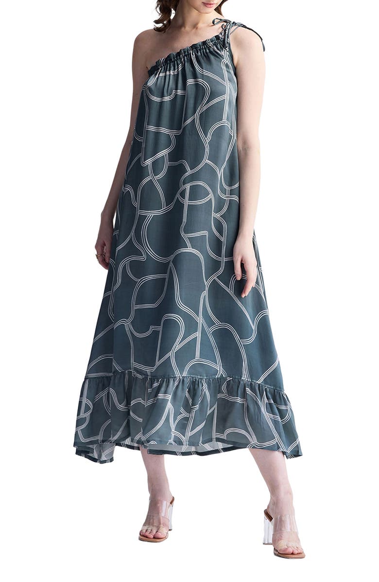 Reistor One Shoulder Midi Dress, Alternate, color, Twirls And Twists