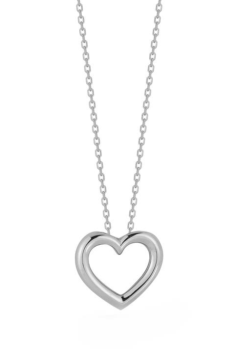 Rhodium Plated Sterling Silver Heart Pendant Necklace