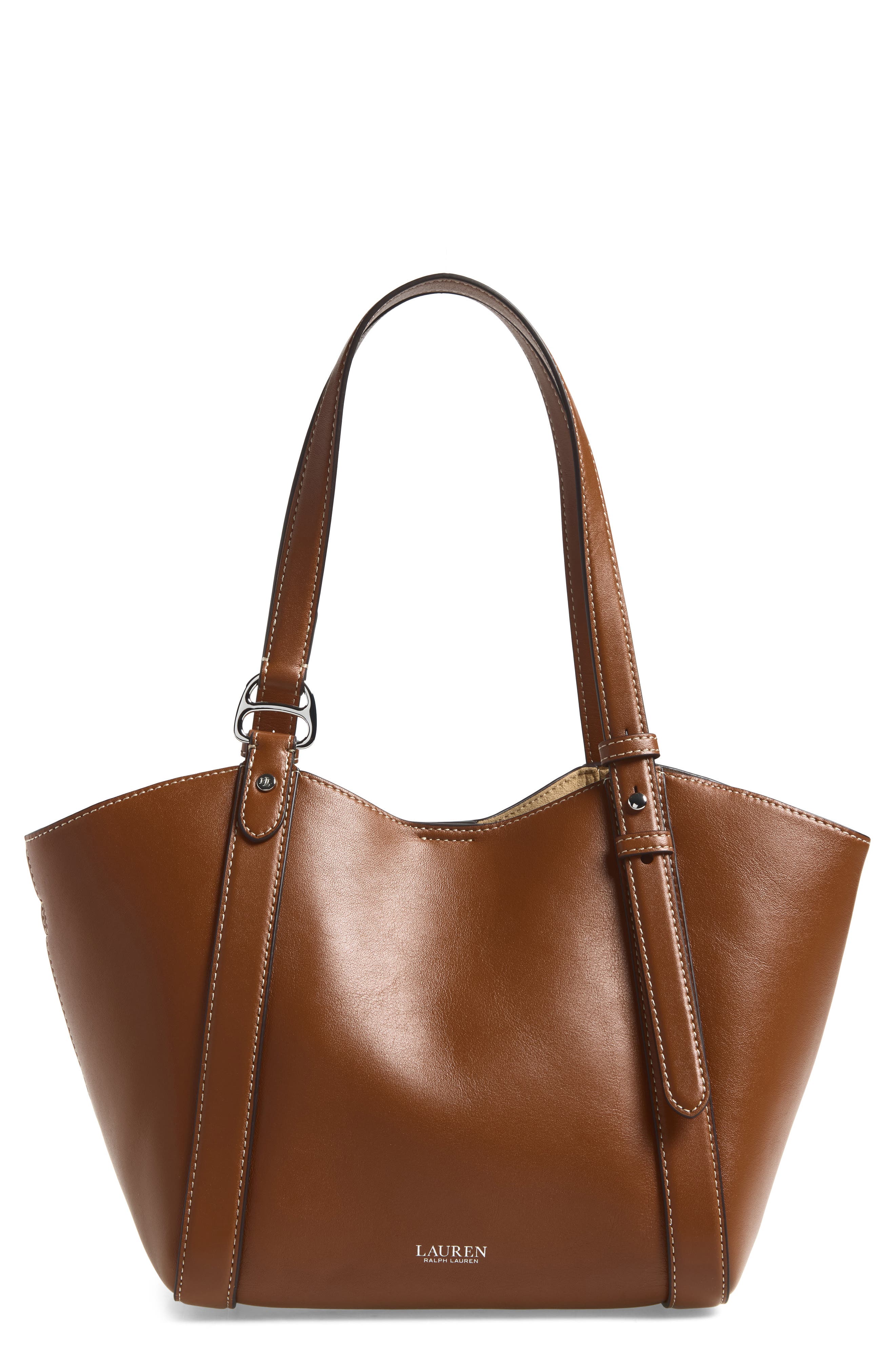 Small Leather Tote, Main, color, LAUREN TAN