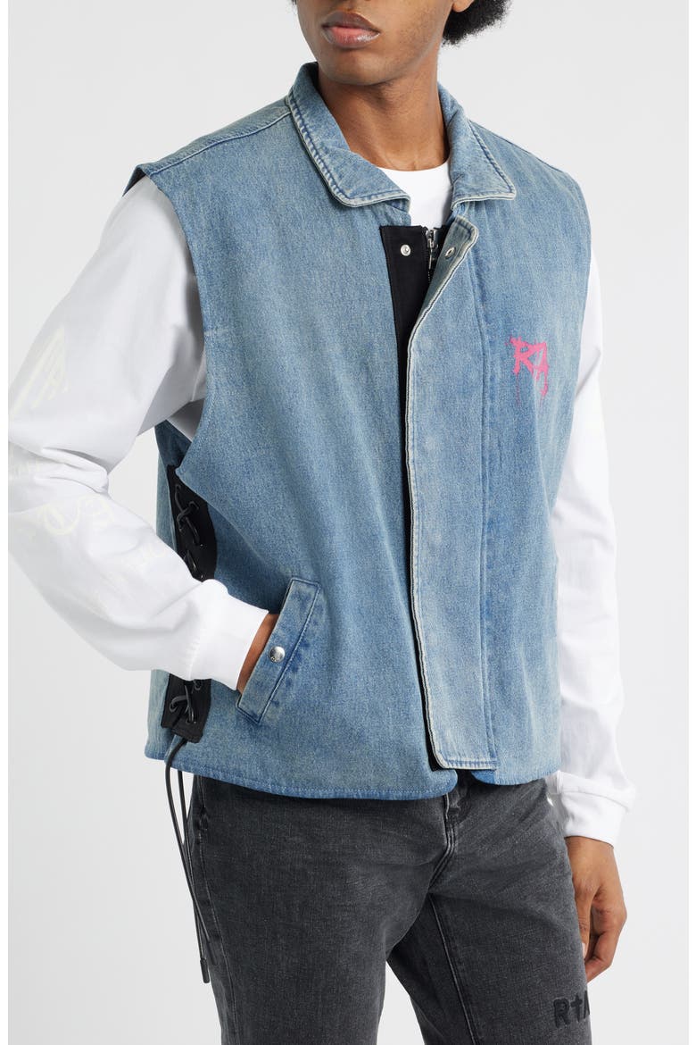 Cesar Graphic Graffiti Denim Vest with Quilted Lining, Alternate, color, GRAFFITI BLUE