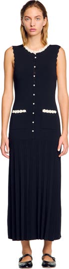 sandro★ ROBE LONGUE A DETAILS CROCHETES ワンピース Long dress with crochet detailing black / gray For Women