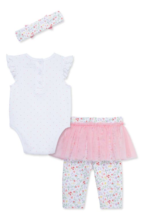 Shop Little Me Swans Bodysuit, Skirted Leggings & Headband Set In Pink