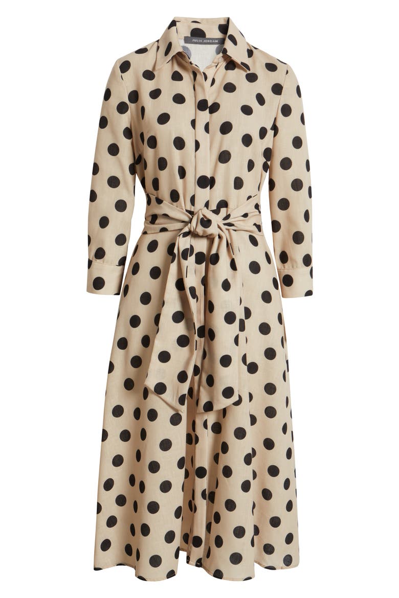 Long Sleeve Button-Up Midi Dress, Alternate, color, LIGHT TAN/ BLACK
