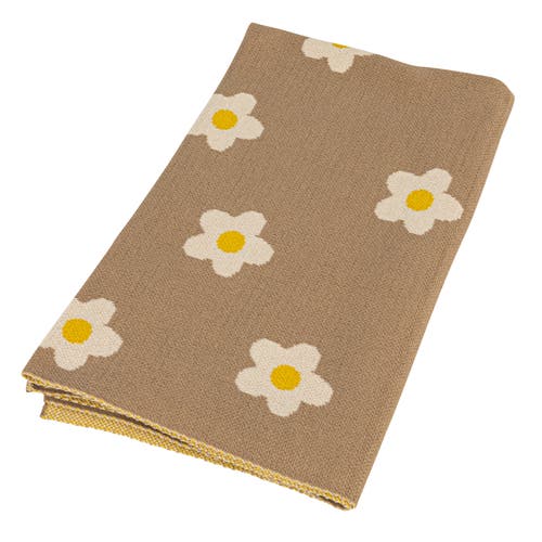 Storied Home Cotton Knit Baby Blanket With Printed Flowers, Brown And White
