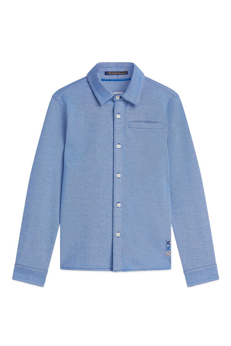 Kids' Two-Tone Pique Button-Up Shirt, Main, color, BRIGHT WHITE/ STRONG