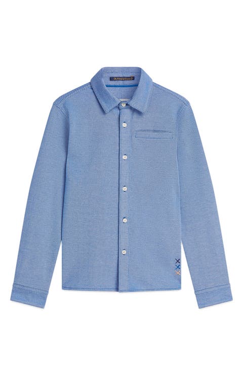 Kids' Two-Tone Pique Button-Up Shirt
