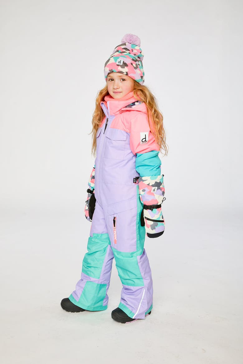 Teknik & Reinforced Knees One Piece Snowsuit, Alternate, color, Lavender, Turquoise and Orange