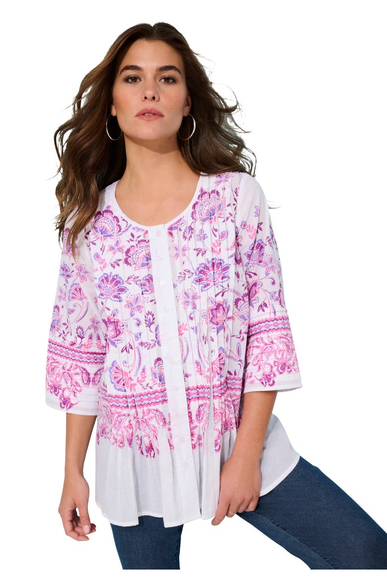 Monique Printed Big Shirt, Main, color, VINTAGE ROSE FLORAL BORDER